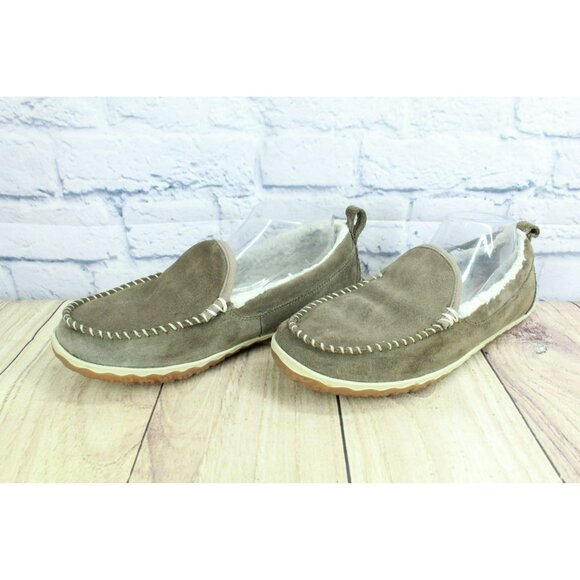 LL Bean Cement Suede Slip-On Fleece Lined Mountain Moccasin Slippers Size 9 M - Picture 2 of 9